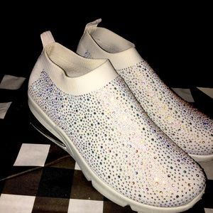 Atalina “sock fit” shoes size 10. White with aurora borealis gems. Never worn
